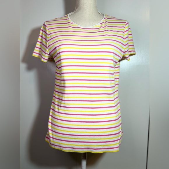 Talbots Tops - Talbots 100% Cotton Short Sleeve Tee Women’s Size L White/Yellow/Pink